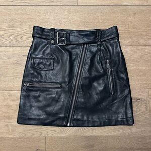 7 For All Mankind Black Faux Leather Zip Mini Skirt